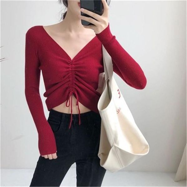 2021 v neck lace up knitted sweaters women autumn long sleeve solid crop autumn knitwear jumper, White;black
2021 v neck lace up knitted sweaters women autumn long sleeve solid crop autumn knitwear jumper, White;black