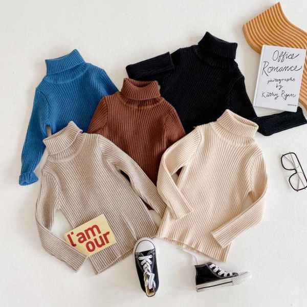 2020 Baby Girls Solid Sweater Autumn Winter Cotton Children's Turtleneck Sweater Newborn Boys Knit Outwear Infant Girls Clothing