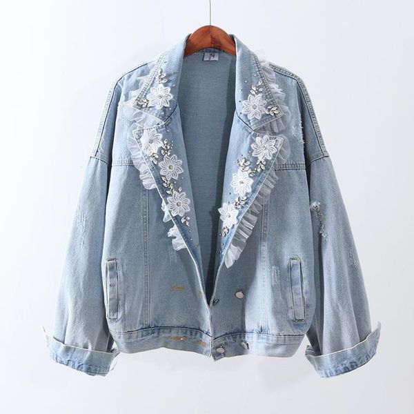2021 autumn denim coat loose lace patchwork ins holes ladies flower diamands tailored collar embroidery denim jacket women, Black;brown
2021 autumn denim coat loose lace patchwork ins holes ladies flower diamands tailored collar embroidery denim jacket women, Black;brown