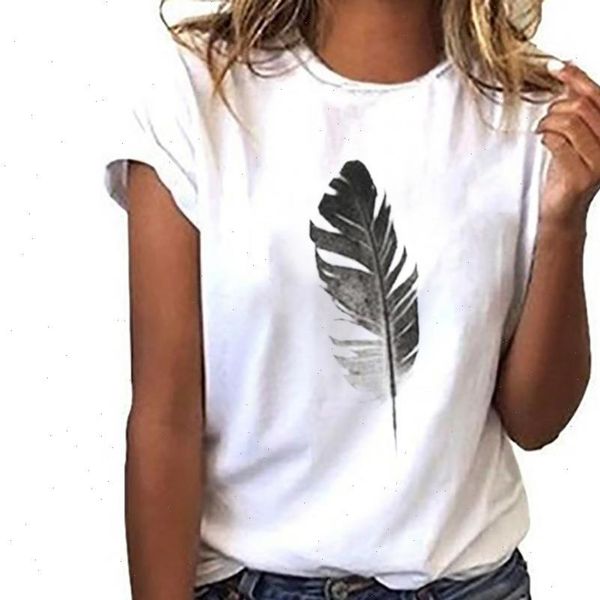 2021 fashion ladies t shirts leaf print short sleeve t shirt casual wild dames met mode sauvage decontracte t shirts, White
2021 fashion ladies t shirts leaf print short sleeve t shirt casual wild dames met mode sauvage decontracte t shirts, White