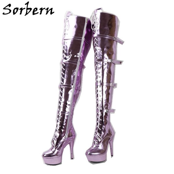 sorbern metallic 15cm high heel women boots crotch thigh high ladyboy boot lace up 4 straps buckles pole dance heels, Black
sorbern metallic 15cm high heel women boots crotch thigh high ladyboy boot lace up 4 straps buckles pole dance heels, Black