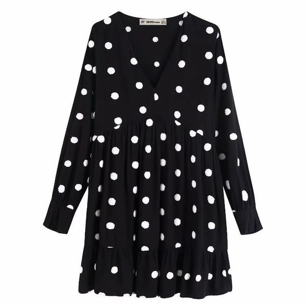 women sweet dot embroidery black vestidos hem pleats ruffles mini dress ladies autumn v neck fur ball stitching dresses ds2881, Black;gray
women sweet dot embroidery black vestidos hem pleats ruffles mini dress ladies autumn v neck fur ball stitching dresses ds2881, Black;gray