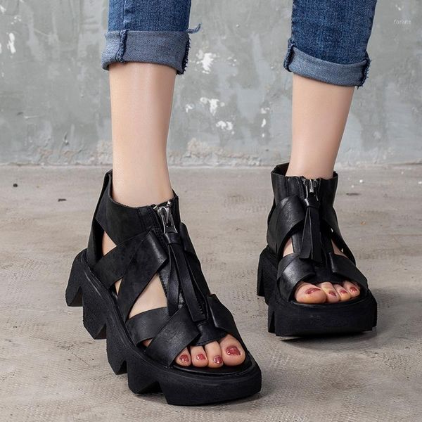 johnature 2020 new spring platform sandals genuine leather women shoes zip sewing flat with handmade ladies sandals1, Black
johnature 2020 new spring platform sandals genuine leather women shoes zip sewing flat with handmade ladies sandals1, Black