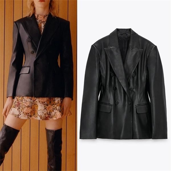 za blazer woman 2020 black double breasted faux leather blazer jacket women autumn long sleeve lapel collar ladies blazers lj201214, White;black
za blazer woman 2020 black double breasted faux leather blazer jacket women autumn long sleeve lapel collar ladies blazers lj201214, White;black