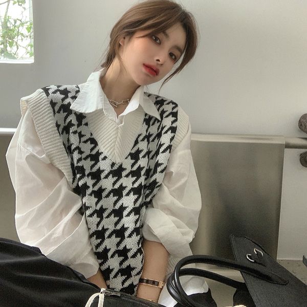 houndstooth vest women's knitted vest new autumn loose korean outdoor soft warm sweater waistcoat 201130, White;black
houndstooth vest women's knitted vest new autumn loose korean outdoor soft warm sweater waistcoat 201130, White;black