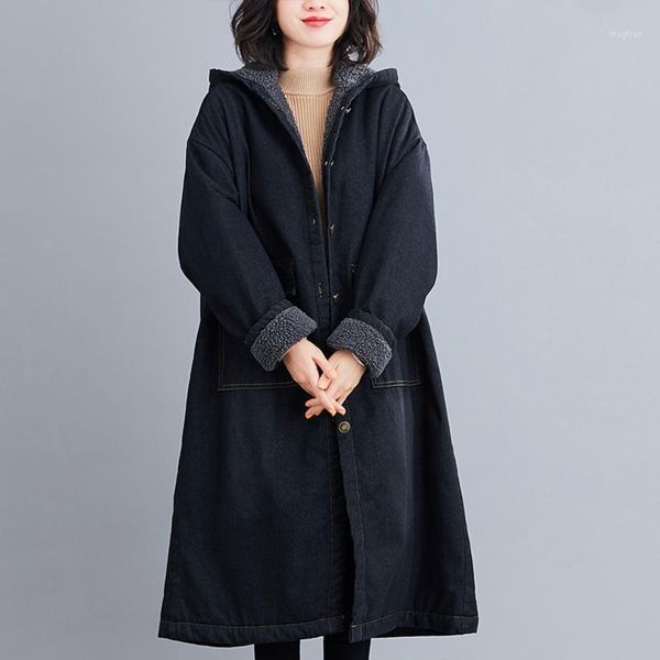 new plus size 190 catties sherpa thicken padded coats autumn winter casual loose pockets hooded jeans coat for females overcoat1, Black
new plus size 190 catties sherpa thicken padded coats autumn winter casual loose pockets hooded jeans coat for females overcoat1, Black