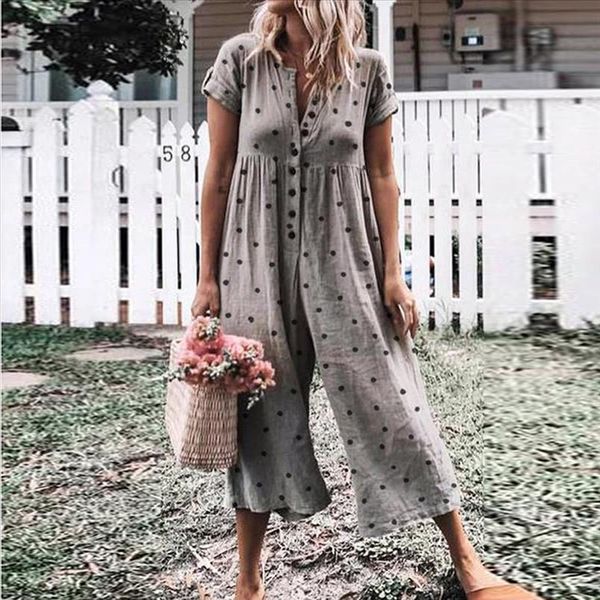 women casual dot printed short sleeve button opening beach loose long jumpsuitoveralls for women romper jumpsuit women 0321, Black;white
women casual dot printed short sleeve button opening beach loose long jumpsuitoveralls for women romper jumpsuit women 0321, Black;white