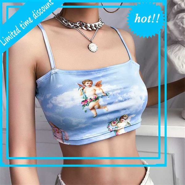 2021 new fashion shirt sling vest mouwlless cold shoulder angel van cupido print short camis women's summer top, White
2021 new fashion shirt sling vest mouwlless cold shoulder angel van cupido print short camis women's summer top, White