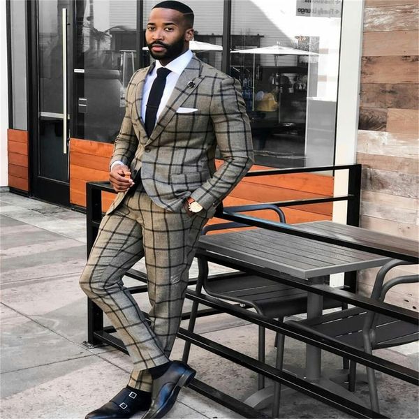 design men suits 2 piece grey plaid modern formal two button customized party suits wedding tuxedo casual coat+pant, Black;gray
design men suits 2 piece grey plaid modern formal two button customized party suits wedding tuxedo casual coat+pant, Black;gray