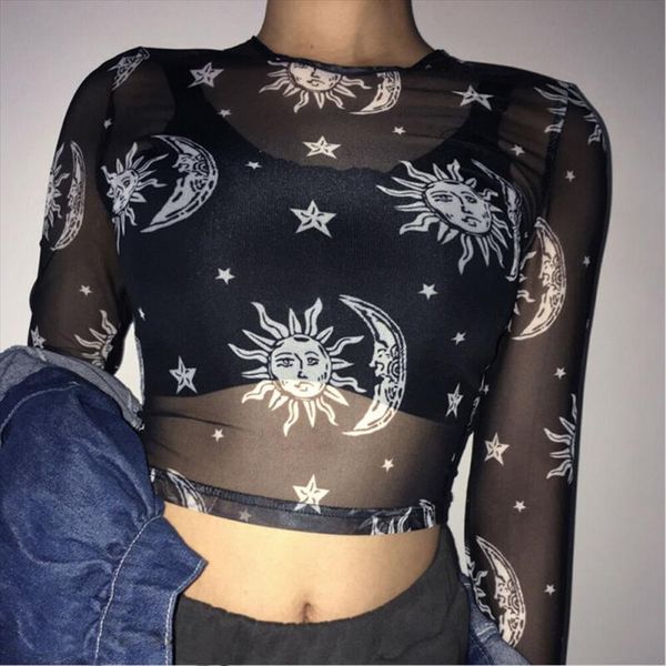 women lace mesh net see through long sleeve t shirt transparent sun moon star print tee femininas clubwear basic top, White
women lace mesh net see through long sleeve t shirt transparent sun moon star print tee femininas clubwear basic top, White