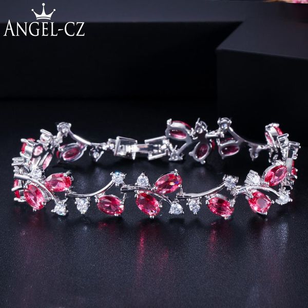 link, chain angelcz romantic ladies floral jewelry rose red & white cz stone pave silver color fashion tennis bracelet for women gifts ab044, Black 
link, chain angelcz romantic ladies floral jewelry rose red & white cz stone pave silver color fashion tennis bracelet for women gifts ab044, Black