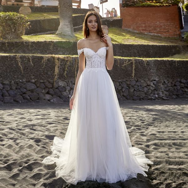 2021 new a line beach wedding off the shoulder sweetheart illusion lace applique bridal es vestido de novia e01d, White
2021 new a line beach wedding off the shoulder sweetheart illusion lace applique bridal es vestido de novia e01d, White