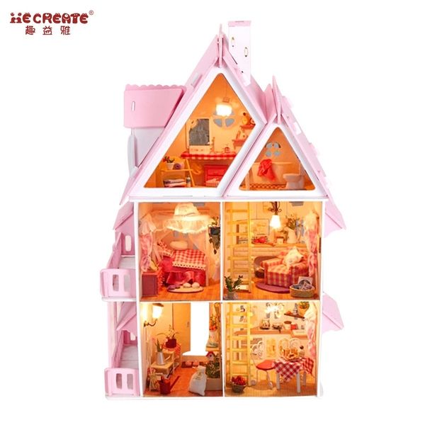 Big Size Three Layer Diy Doll House Large Wooden Doll Houses Miniature Dollhouse Furniture Kit Birthday Gift Toys For Children Y200413