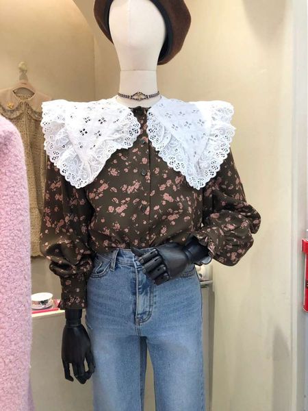 vovu south korea east gate 2021 spring women's personality doll big lapel broken flower lady temperament shirt fashion, White
vovu south korea east gate 2021 spring women's personality doll big lapel broken flower lady temperament shirt fashion, White