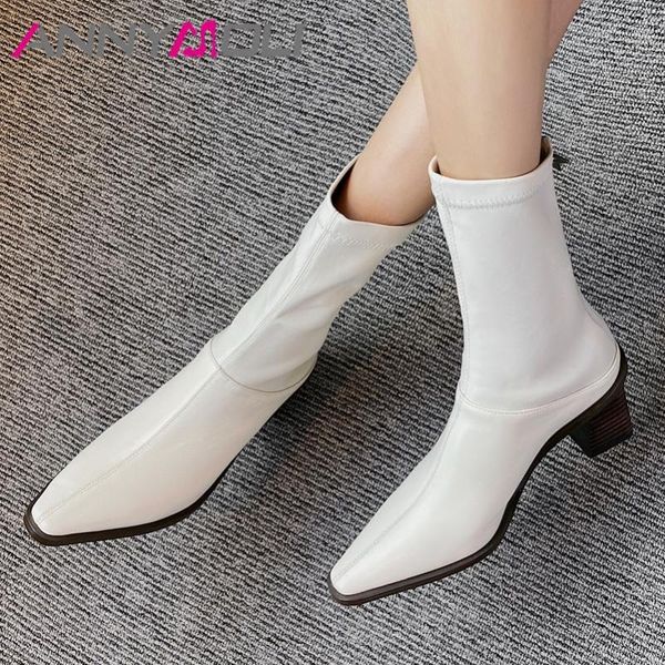 boots annymoli real leather high heel mid calf women shoes pointed toe thick heels zipper metal decoration lady autumn 401, Black
boots annymoli real leather high heel mid calf women shoes pointed toe thick heels zipper metal decoration lady autumn 401, Black