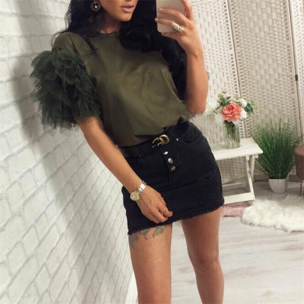 2020 women short sleeve mesh tulle ruffle t shirt ladies boho summer casual tee shirt holiday haut femme solid clothes, White
2020 women short sleeve mesh tulle ruffle t shirt ladies boho summer casual tee shirt holiday haut femme solid clothes, White