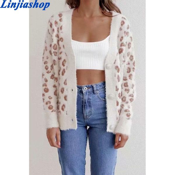 fashion leopard print white knitted cardigan chic vintage center buttons loose sweater dropshipping
fashion leopard print white knitted cardigan chic vintage center buttons loose sweater dropshipping