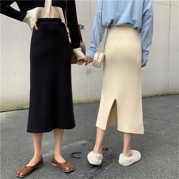 autumn winter basic knit midi skirt korean chic split slim black skirt elastic waist solid color all-match women's skirts casual q1217
autumn winter basic knit midi skirt korean chic split slim black skirt elastic waist solid color all-match women's skirts casual q1217