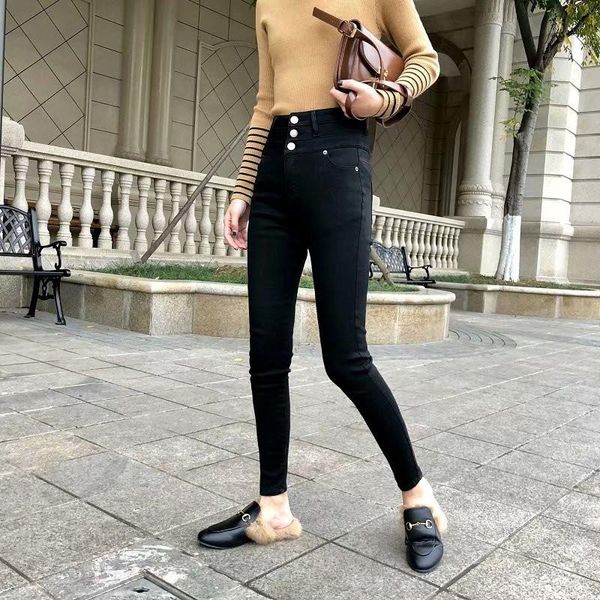 women's jeans autumn winter street high waist plus velvet female, solid color slim thick double elastic feet ladies, Blue
women's jeans autumn winter street high waist plus velvet female, solid color slim thick double elastic feet ladies, Blue
