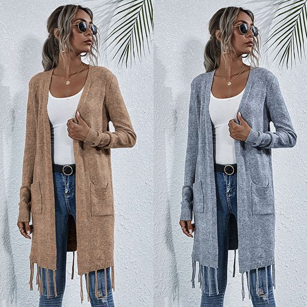 women's wear fall / winter 2020 long sleeve tassel cardigan sweater coat 2342, White;black
women's wear fall / winter 2020 long sleeve tassel cardigan sweater coat 2342, White;black