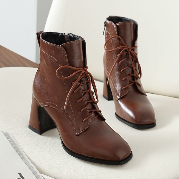 2021 female winter designer brown eight inches thick heels high ankle toe foot lace up boots size shoes aqme, Black
2021 female winter designer brown eight inches thick heels high ankle toe foot lace up boots size shoes aqme, Black