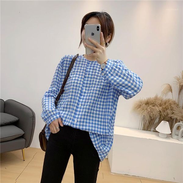 2020 autumn loose women o neck red blue plaid blouse office lady elegant single breasted shirts n2941, White
2020 autumn loose women o neck red blue plaid blouse office lady elegant single breasted shirts n2941, White