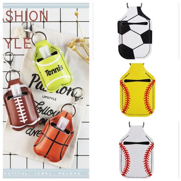 Pu Leather Hand Sanitizer Bottle Holder Keychain Bag Bottle Chapstick Holder With Baseball Soccer Tennis Key Rings Pendent Key Chain E121001