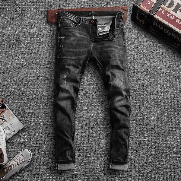 korean style fashion men jeans black color elastic ripped denim pencil pants streetwear hip hop designer trousers, Blue
korean style fashion men jeans black color elastic ripped denim pencil pants streetwear hip hop designer trousers, Blue