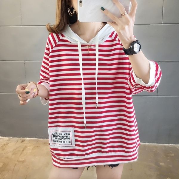 women's long sweatershirt oversized hoodie spring summer round neck long sleeve fashion wild striped hooded black red loose 201029
women's long sweatershirt oversized hoodie spring summer round neck long sleeve fashion wild striped hooded black red loose 201029