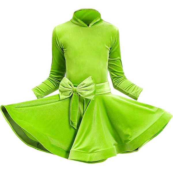 stage wear girls' latin dance dress autumn winter long sleeve velvet training clothes children grading competition required costumes, Black;red 
stage wear girls' latin dance dress autumn winter long sleeve velvet training clothes children grading competition required costumes, Black;red