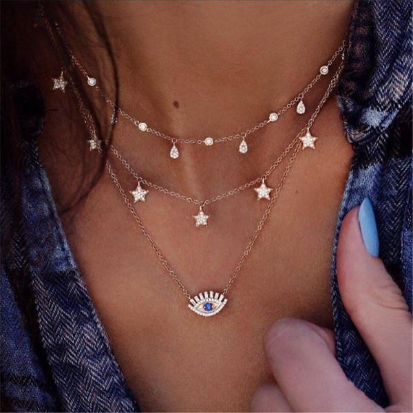 chokers multilayer crystal eye pendant choker necklace women star water drop tassel beads chain pendnats necklaces, Golden;silver
chokers multilayer crystal eye pendant choker necklace women star water drop tassel beads chain pendnats necklaces, Golden;silver