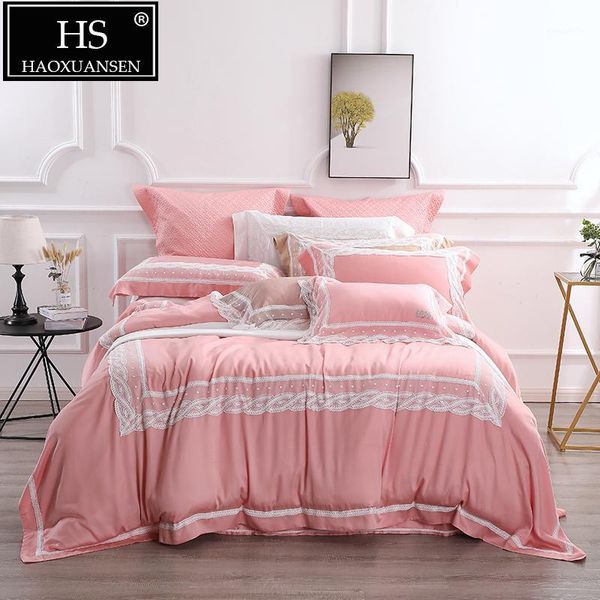 high-end pink lace 4 piece bedding sets organic natural 100% tencel lyocell princess double bed comforter set king size1
high-end pink lace 4 piece bedding sets organic natural 100% tencel lyocell princess double bed comforter set king size1