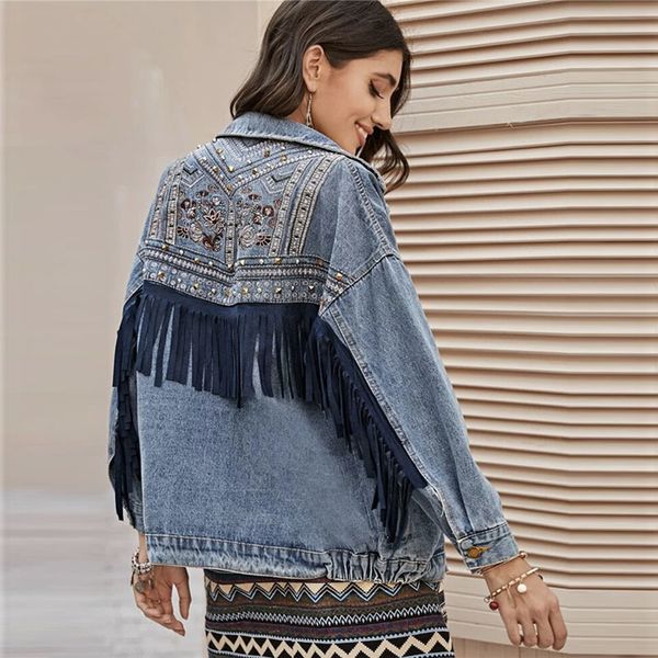 female denim vintage spring embroidered floral suede fringe blazer loose long sleeve outerwear boho jacket agn7, Black;brown
female denim vintage spring embroidered floral suede fringe blazer loose long sleeve outerwear boho jacket agn7, Black;brown