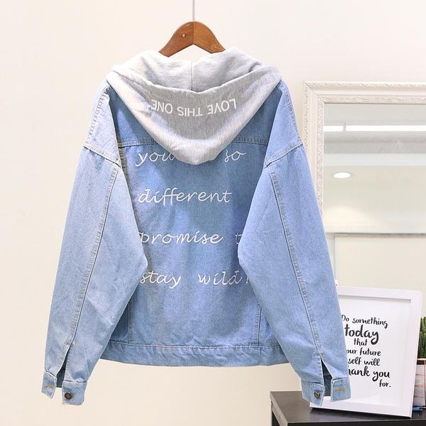 women's jackets spring and autumn coat leisure back letter embroidered with cap loose denim jacket female hooded jeans student, Black;brown
women's jackets spring and autumn coat leisure back letter embroidered with cap loose denim jacket female hooded jeans student, Black;brown