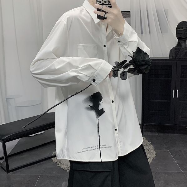 super fire cec fairy long sleeve men's fashion brand ruffian handsome inch coat korean version loose and versatile white shirt, White;black