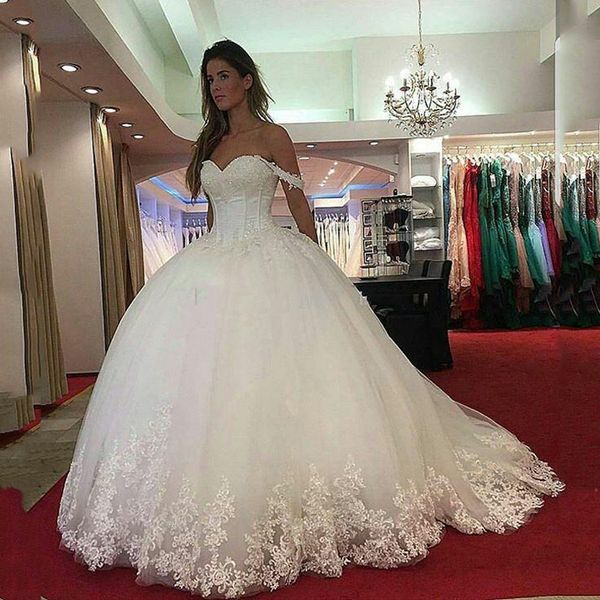 off shoulder princess lace ball gown wedding dresses 2021 with beades appliques sweep train tulle wedding bridal gowns, White
off shoulder princess lace ball gown wedding dresses 2021 with beades appliques sweep train tulle wedding bridal gowns, White