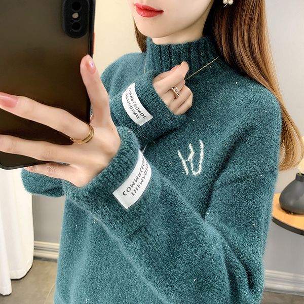 womens sweater loose outer wear autumn and winter thickening 2020 new half turtleneck lazy pullover sequined knitted for women, White;black
womens sweater loose outer wear autumn and winter thickening 2020 new half turtleneck lazy pullover sequined knitted for women, White;black