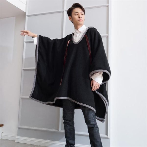 men's wool & blends men's coat fall/winter trend medium length loose hooded bat suede cape trend1, Black
men's wool & blends men's coat fall/winter trend medium length loose hooded bat suede cape trend1, Black