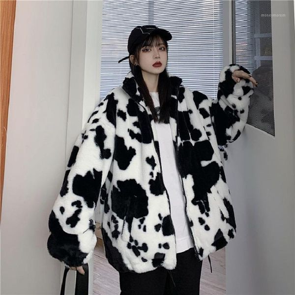 women's jackets korean autumn winter fashion coat harajuku cows print loose long sleeve leather vintage flannel keep warm cotton clothe, Black;brown
women's jackets korean autumn winter fashion coat harajuku cows print loose long sleeve leather vintage flannel keep warm cotton clothe, Black;brown
