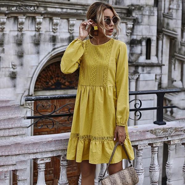woman dress autumn winter casual lace stitching yellow long sleeve loose vintage dresses for women clothes 2020 ladies, Black;gray
woman dress autumn winter casual lace stitching yellow long sleeve loose vintage dresses for women clothes 2020 ladies, Black;gray