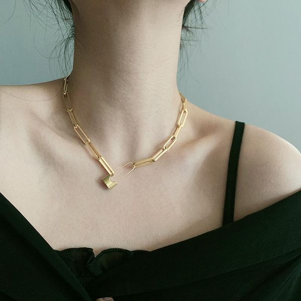 srcoi new stainless steel vintage golden lock pin chain necklace old chain choker unique design minimalist women simple collar, Silver
srcoi new stainless steel vintage golden lock pin chain necklace old chain choker unique design minimalist women simple collar, Silver