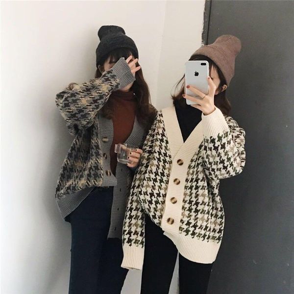 women's knits & tees autumn plaid cardigan, medium and long loose lazy style knitted jacket, korean version sweater, White
women's knits & tees autumn plaid cardigan, medium and long loose lazy style knitted jacket, korean version sweater, White