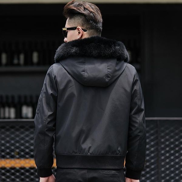 real natural winter fur coat men fur collar hood male jacket short mens parka ae28002 kj822, Black
real natural winter fur coat men fur collar hood male jacket short mens parka ae28002 kj822, Black