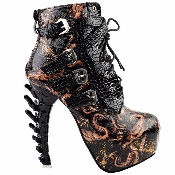 lf80648 punk design brown snake pattern bone high heel platform ankle boots black y200702
lf80648 punk design brown snake pattern bone high heel platform ankle boots black y200702