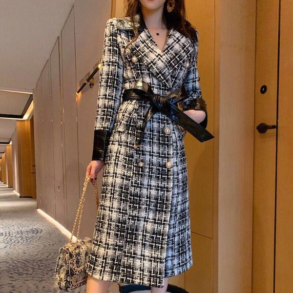 s-4xl women's winter temperament long british style waisted plaid lapel tweed woolen coat, Black
s-4xl women's winter temperament long british style waisted plaid lapel tweed woolen coat, Black