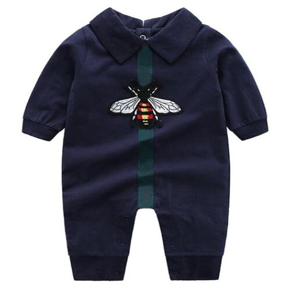 

Little Bee Newborn Baby Boy Girl Romper White Dark Blue Cotton Jumpsuits Lapels Long Sleeved Infant Toddler Clothes, Blue 1
