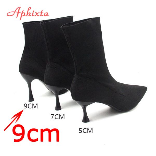 aphixta 9cm 7cm 5cm stretch fabric socks boots women black shoes elegant pointed toe knitting elastic ankle boots for women c0202
aphixta 9cm 7cm 5cm stretch fabric socks boots women black shoes elegant pointed toe knitting elastic ankle boots for women c0202