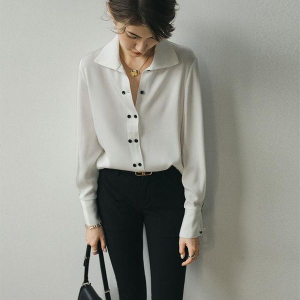 women's blouses & shirts spring autumn style blouse shirt long sleeve turn-down collar button solid color loose casual sp988, White
women's blouses & shirts spring autumn style blouse shirt long sleeve turn-down collar button solid color loose casual sp988, White