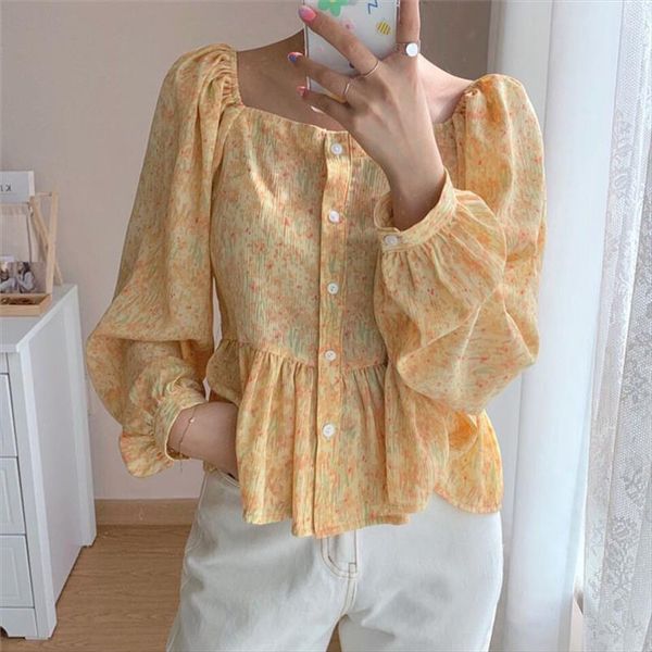 summer slim square collar print ruffles office lady streetwear women shirts vintage florals loose blouse, White
summer slim square collar print ruffles office lady streetwear women shirts vintage florals loose blouse, White