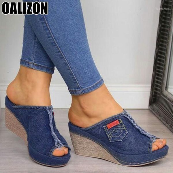 slippers summer classical denim fabric women fashion casual mujer shoes thicken wedge heel girls peep toe feminino r481, Black
slippers summer classical denim fabric women fashion casual mujer shoes thicken wedge heel girls peep toe feminino r481, Black